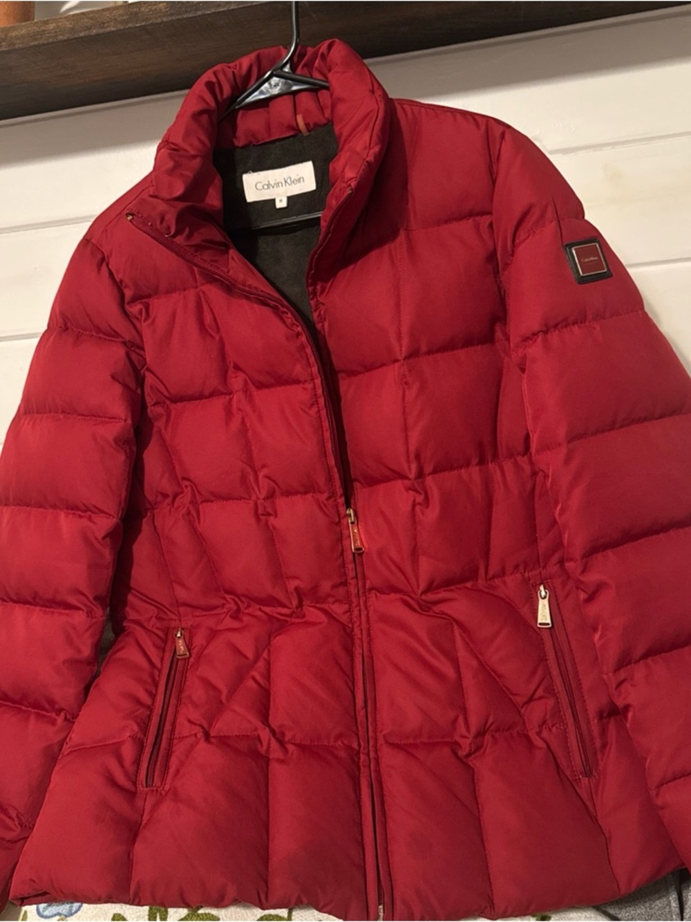 Calvin Klein Women's Deep Red DOWN Quilted Puffer Coat